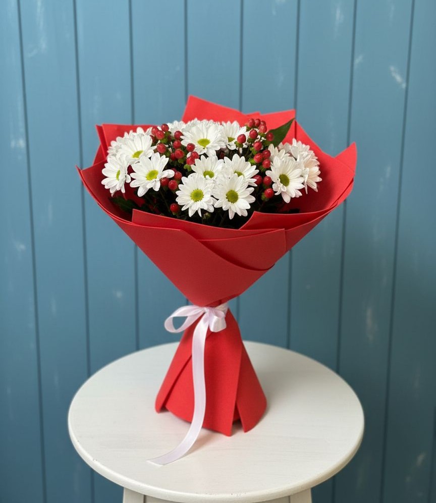 Букет цветов из: Хризантемы в Красный Октябрь