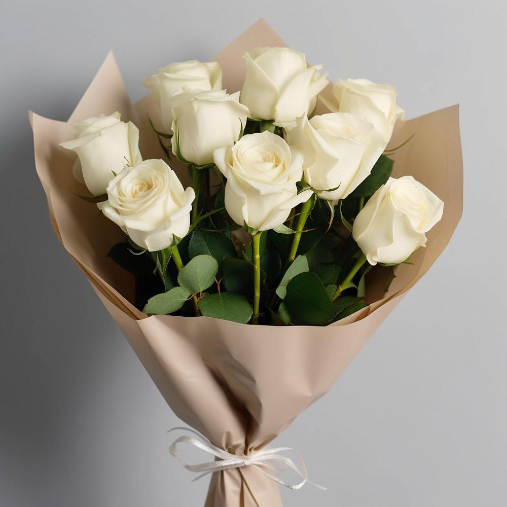 Букет 9 Белых роз Эдлесс Лав в Красный Октябрь