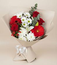 Букет цветов из:  Розы, Хризантемы, Герберы и Лилии в Красный Октябрь