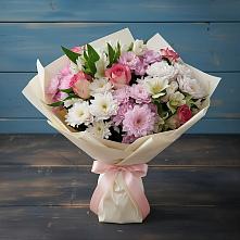 Букет цветов из:  Хризантемы, Альстромерии и Розы в Красный Октябрь