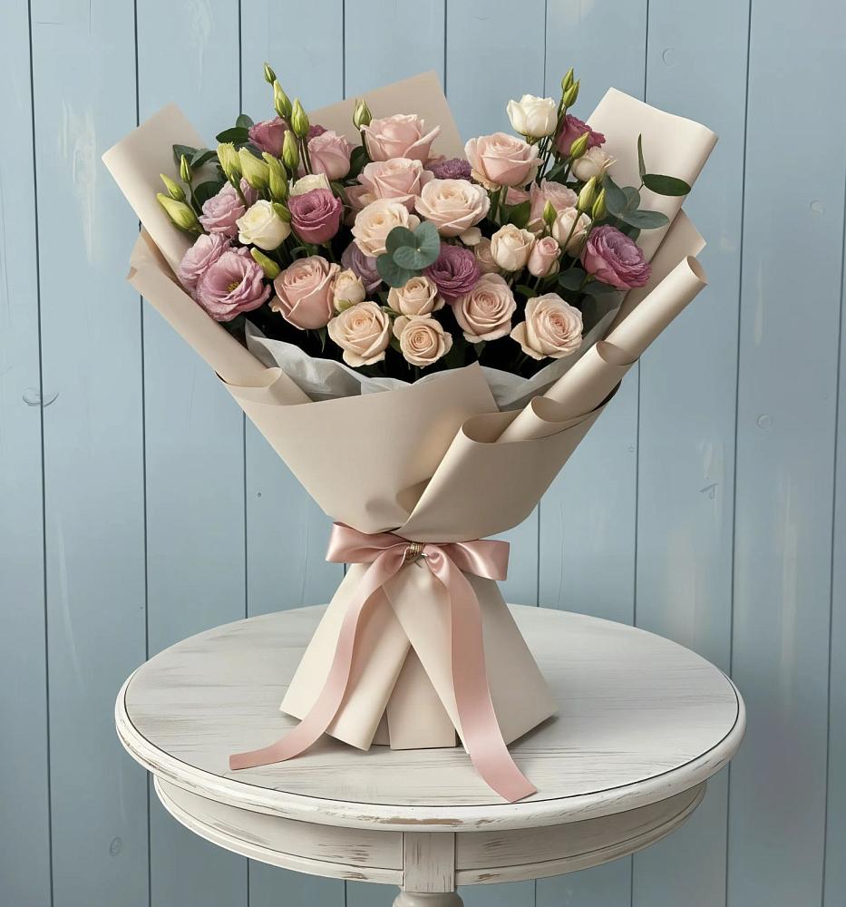 Букет цветов из: Розы и Лизиантусы в Красный Октябрь