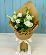 Букет цветов из:  Хризантемы и Лизиантусы #REPLACE_PRED# Красный Октябрь