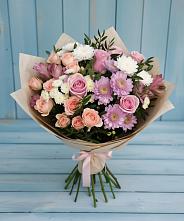 Букет цветов из:  Хризантемы, Розы и Альстромерии в Красный Октябрь