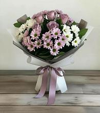 Букет цветов из:  Хризантемы и Розы #REPLACE_PRED# Красный Октябрь