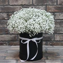 Цветочная композиция из Гипсофила в шляпной коробке в Красный Октябрь
